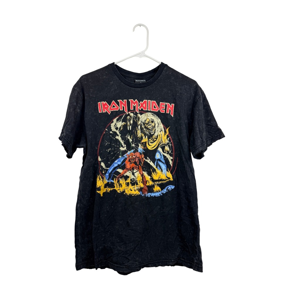 Iron Maiden Number of the Beast World Tour Acid Wash Graphic Tee Mens Small